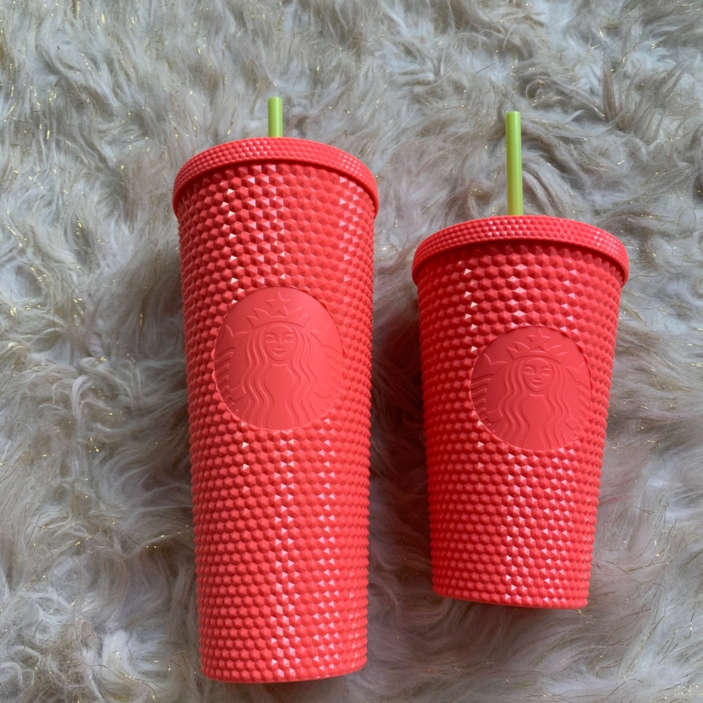 Starbucks Dragon Fruit Bling Studded Coral Tumbler Cup 2pc SET Venti & Grande - Picture 2 of 6